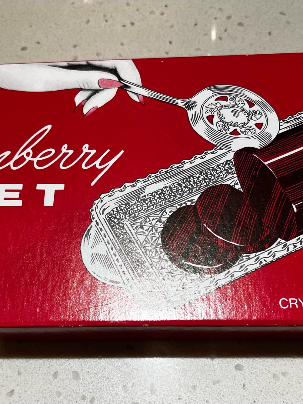 Cranberry set. Glass dish with Silver plated spoon.